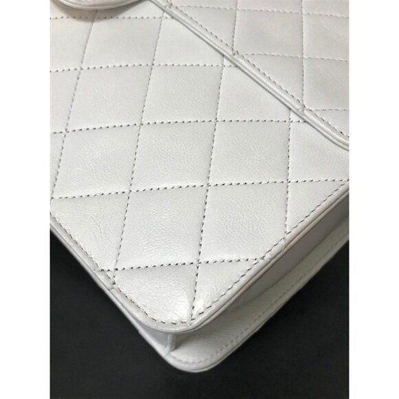 CHANEL Classic Single Flap Bag Quilted Matelasse Lambskin White Purse Vintage - Picture 12 of 16